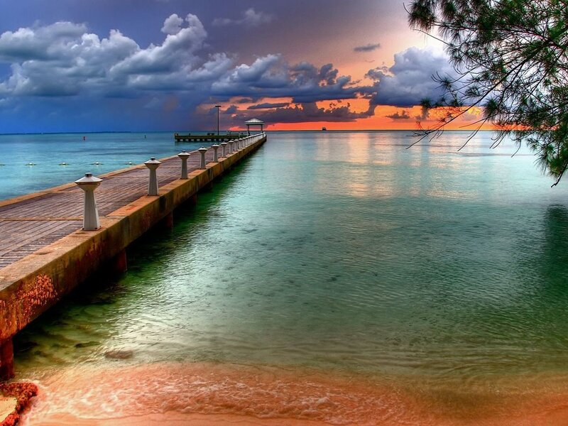 Pier at Sunset — Blue, Dramatic, Photograph, Clouds, Ocean