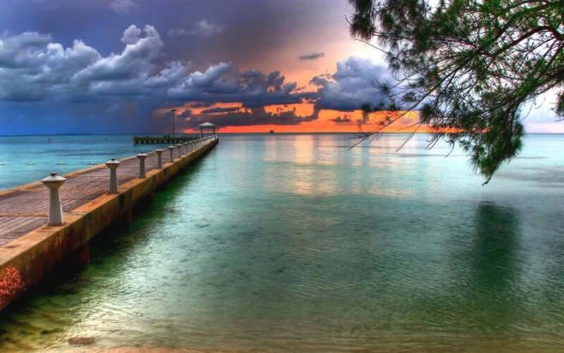 Pier at Sunset — Blue, Dramatic, Photograph, Clouds