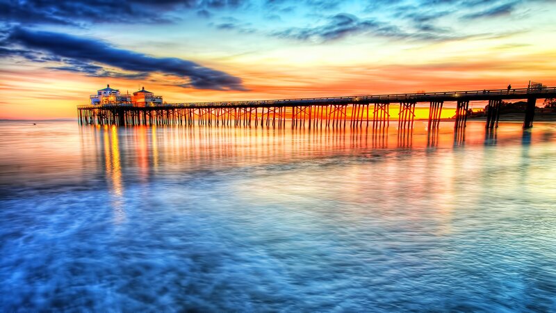 Pier at Sunset — Blue, Dramatic, Photograph, Sky, Ocean