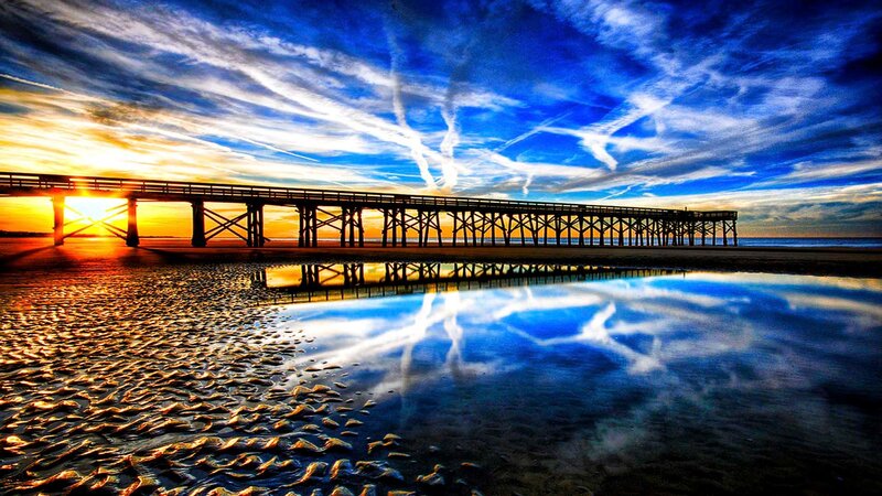 Pier at Sunset — Blue, Dramatic, Photograph, Sky