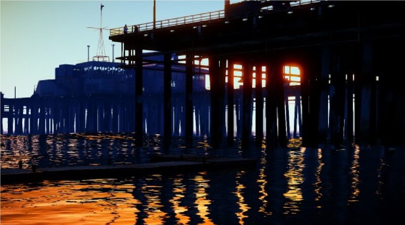 Pier at Sunset — Blue, Dramatic, Photograph, Water