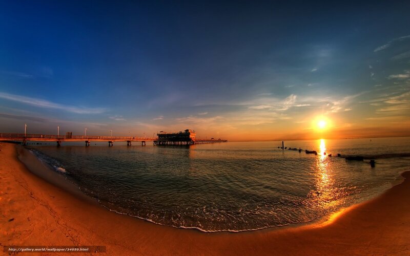 Pier at Sunset — Blue, Serene, Photograph, Beach, Ocean