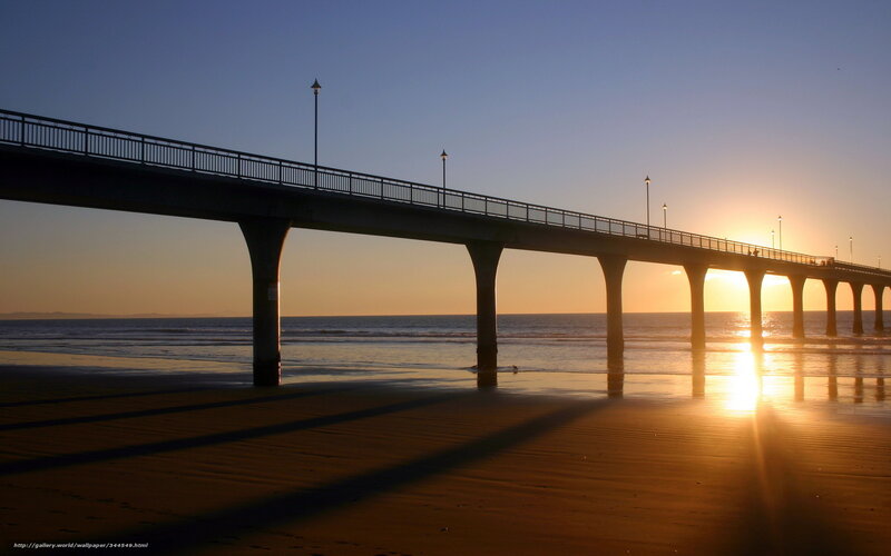 Pier at Sunset — Blue, Serene, Photograph, Ocean, Beach