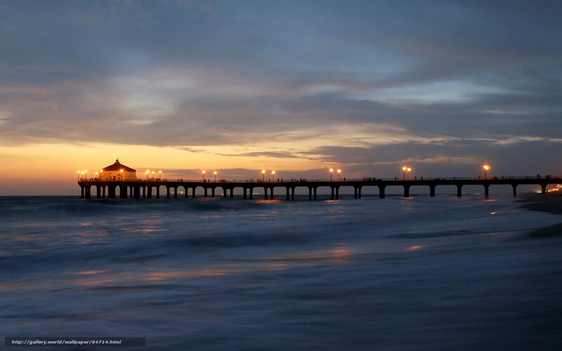 Pier at Sunset — Blue, Serene, Photograph, Ocean