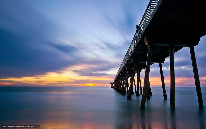 Pier at Sunset — Blue, Serene, Photograph, Sky, Ocean