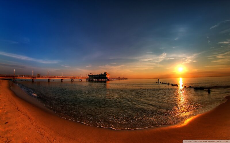 Pier at Sunset — Blue, Serene, Photograph