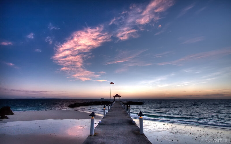 Pier at Sunset — Blue, Serene