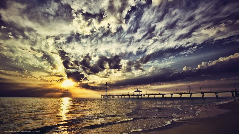 Pier at Sunset — Gold, Dramatic, Photograph