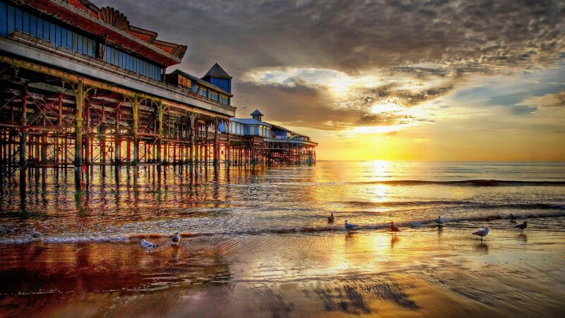 Pier at Sunset — Gold, Dramatic