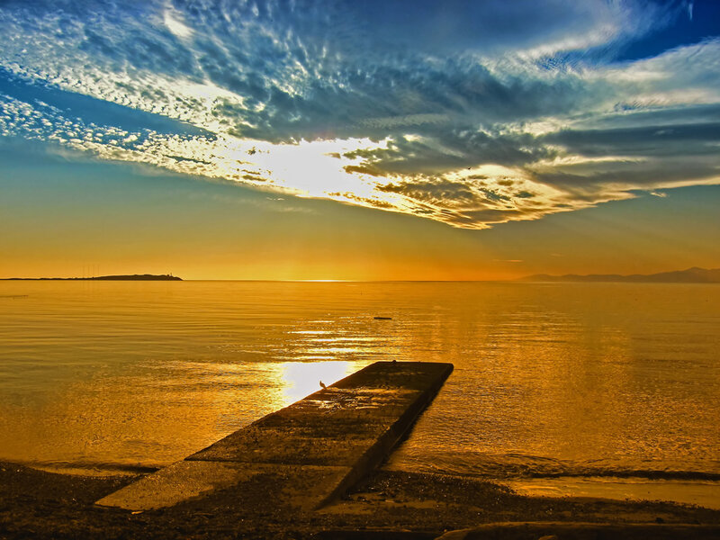 Pier at Sunset — Gold