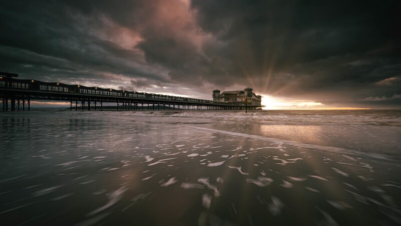 Pier at Sunset — Gray, Dramatic, Photograph