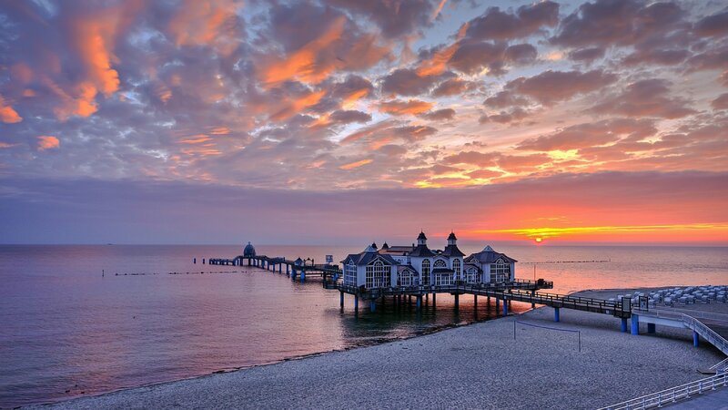 Pier at Sunset — Orange, Dramatic, Photograph, Beach, Ocean