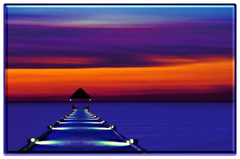 Pier at Sunset — Orange, Dramatic, Photograph, Sky, Ocean, Light