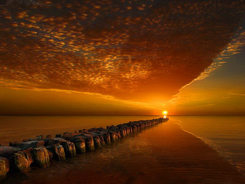 Pier at Sunset — Orange, Dramatic, Photograph, Sun, Clouds