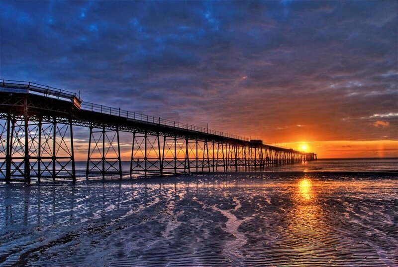 Pier at Sunset — Orange, Dramatic, Photograph, Sun