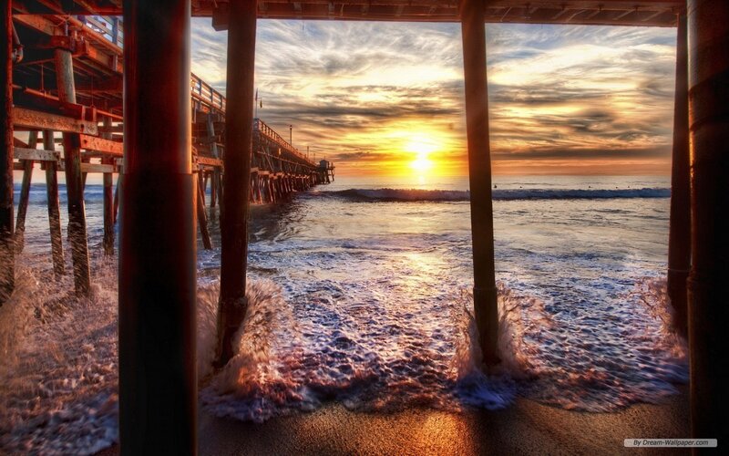 Pier at Sunset — Orange, Dramatic, Photograph