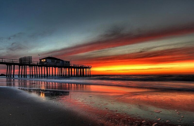 Pier at Sunset — Orange, Dramatic