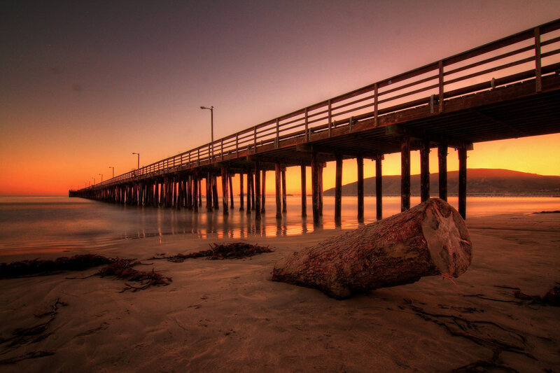 Pier at Sunset — Orange, Serene, Photograph, Log