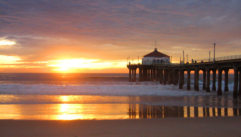 Pier at Sunset — Orange, Serene, Photograph, Ocean, Sky
