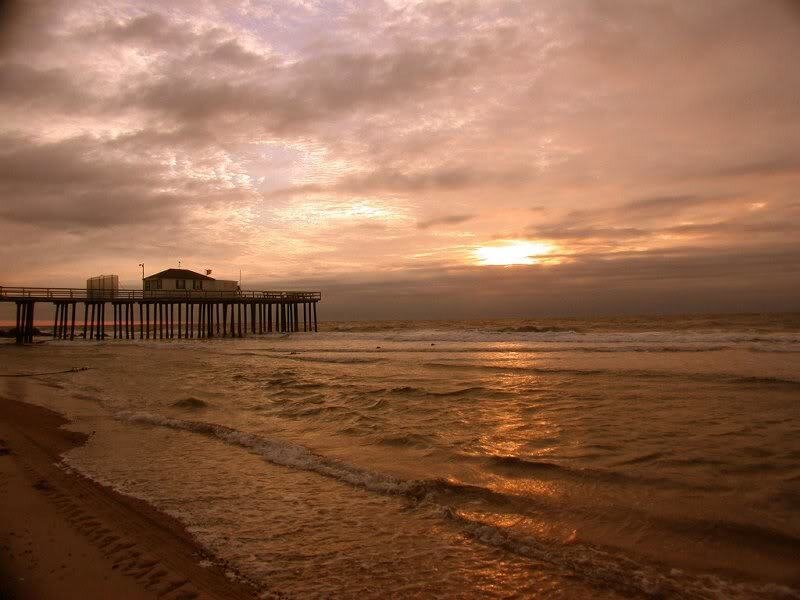 Pier at Sunset — Orange, Serene, Photograph, Ocean