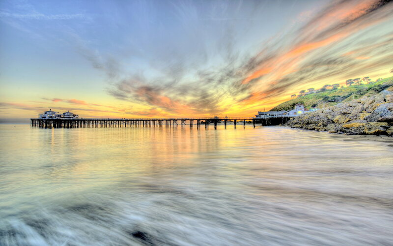 Pier at Sunset — Orange, Serene, Photograph, Sky, Ocean