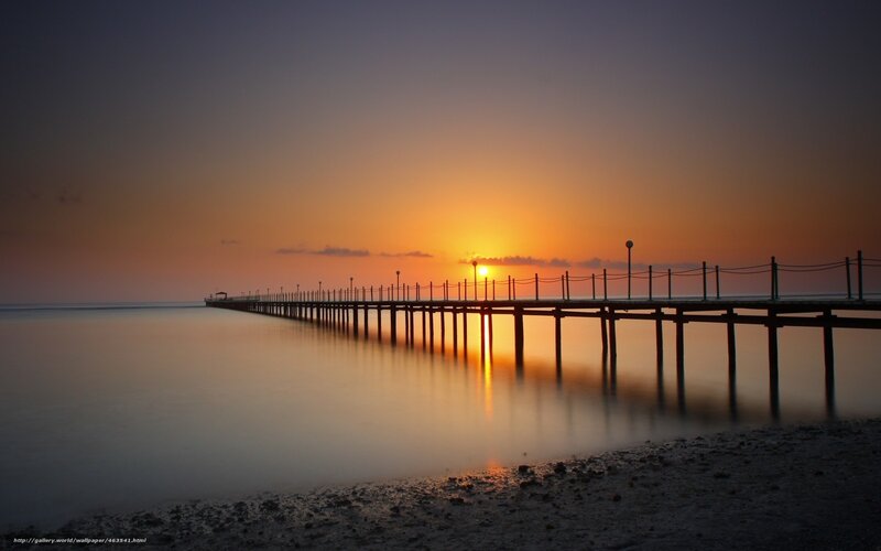 Pier at Sunset — Orange, Serene, Photograph, Sun, Ocean