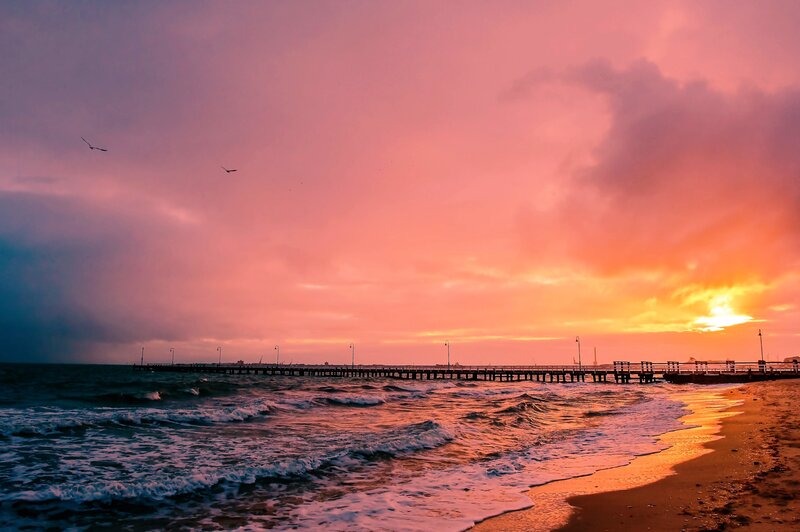 Pier at Sunset — Pink, Dramatic