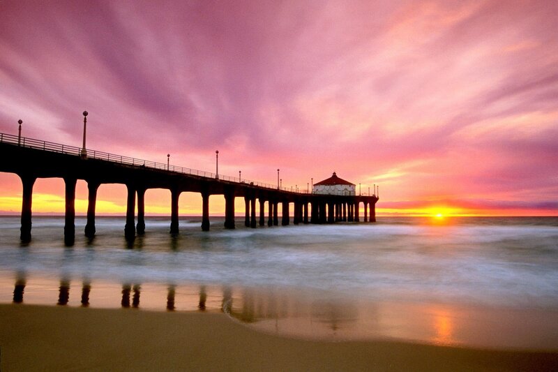 Pier at Sunset — Pink, Serene, Photograph, Ocean, Sky