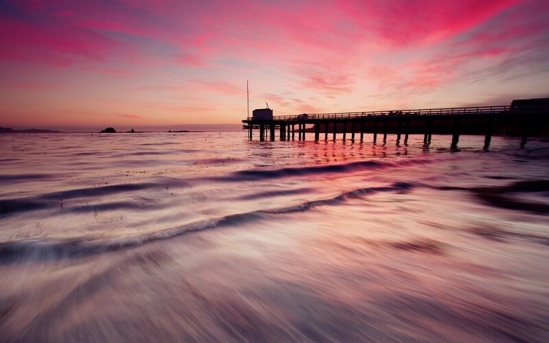 Pier at Sunset — Pink, Serene, Photograph