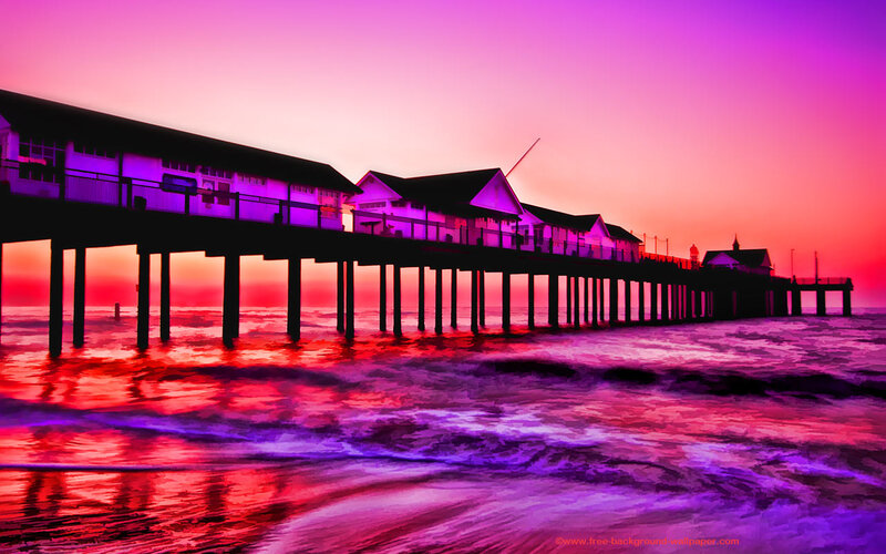 Pier at Sunset — Purple, Dramatic, Digital Art