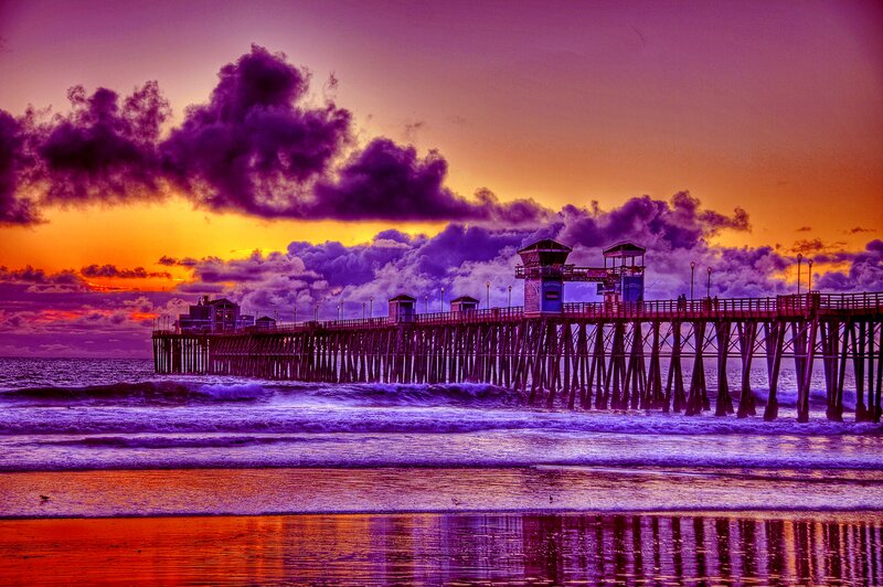 Pier at Sunset — Purple, Dramatic, Photograph, Ocean, Clouds