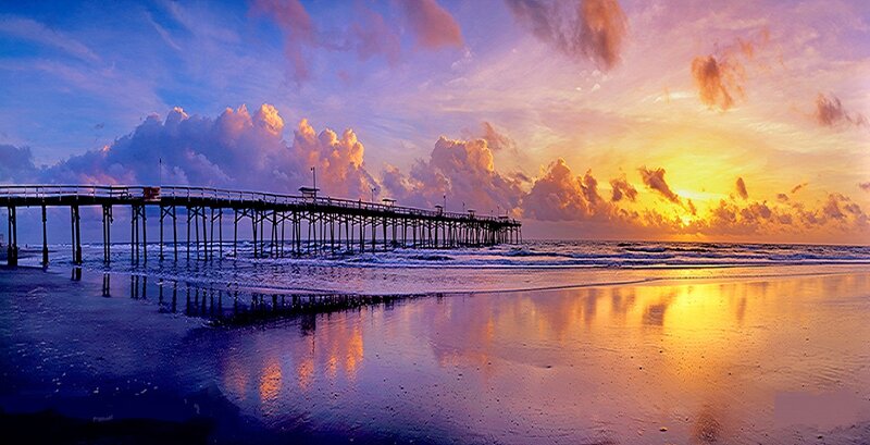 Pier at Sunset — Purple, Dramatic, Photograph, Ocean