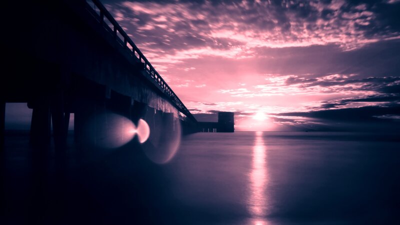 Pier at Sunset — Purple, Dramatic, Photograph, Sky, Sea