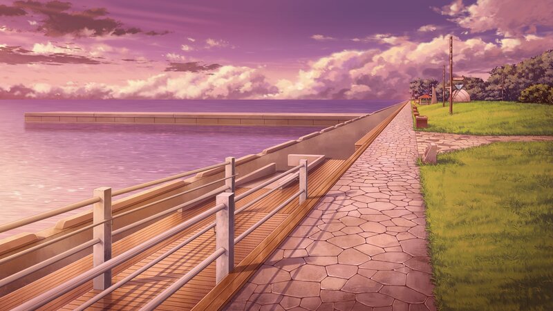 Pier at Sunset — Purple, Serene, Anime