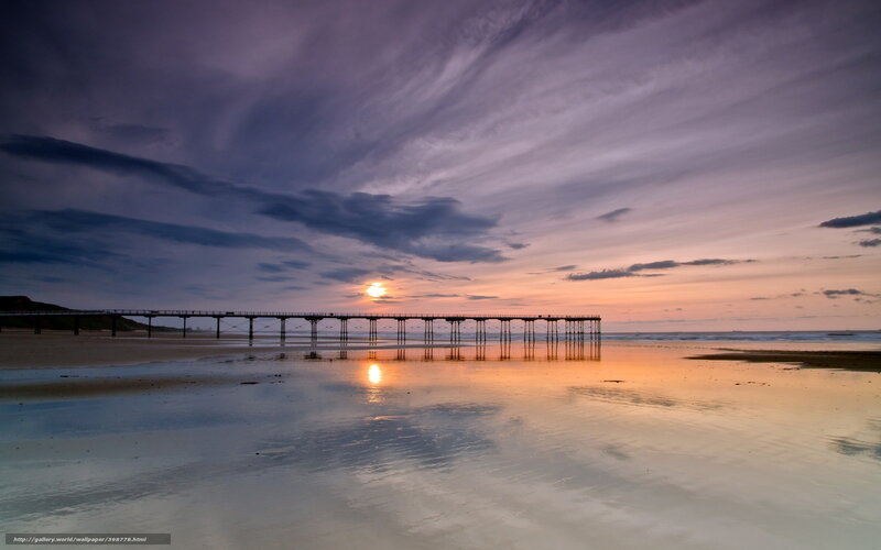 Pier at Sunset — Purple, Serene, Photograph, Beach, Ocean, Sky