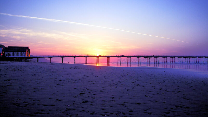 Pier at Sunset — Purple, Serene, Photograph, Beach, Sky