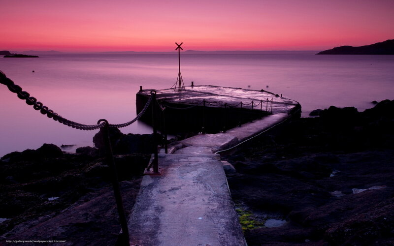 Pier at Sunset — Purple, Serene, Photograph, Ocean, Sky, Rocks