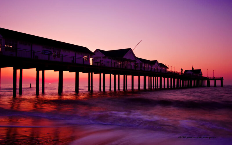 Pier at Sunset — Purple, Serene, Photograph, Ocean