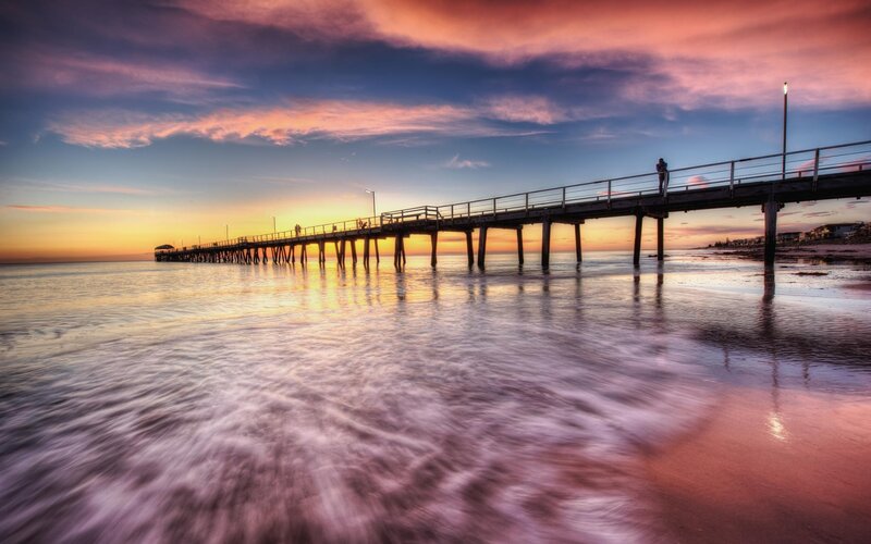 Pier at Sunset — Purple, Serene, Photograph