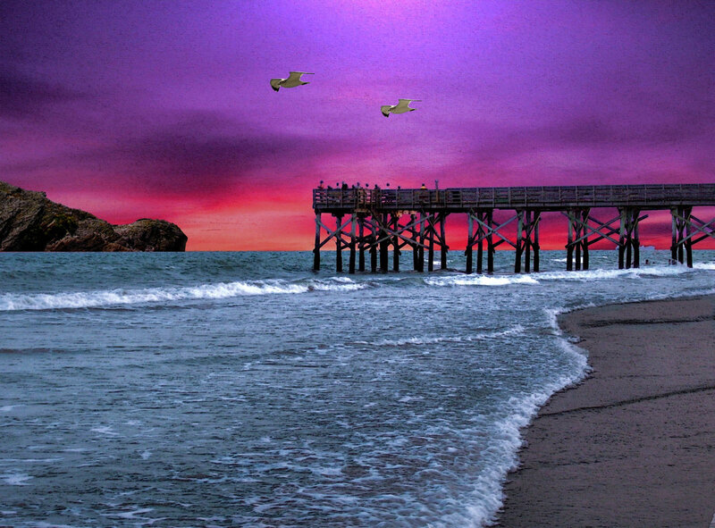 Pier at Sunset — Purple