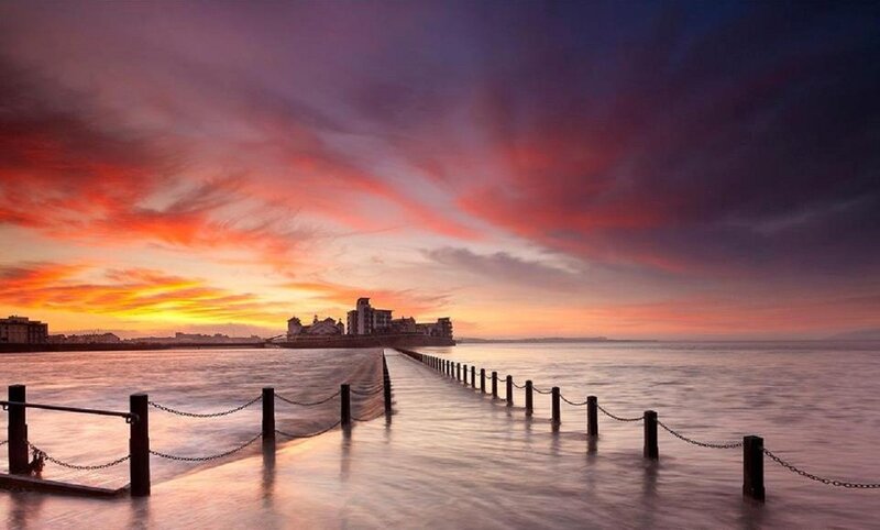 Pier at Sunset — Red, Dramatic, Photograph, Sky, Sea