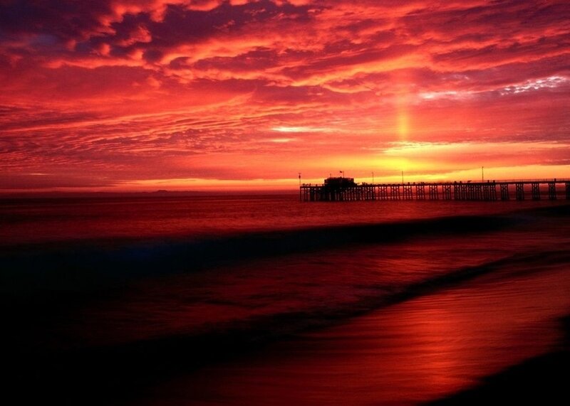 Pier at Sunset — Red, Dramatic, Photograph