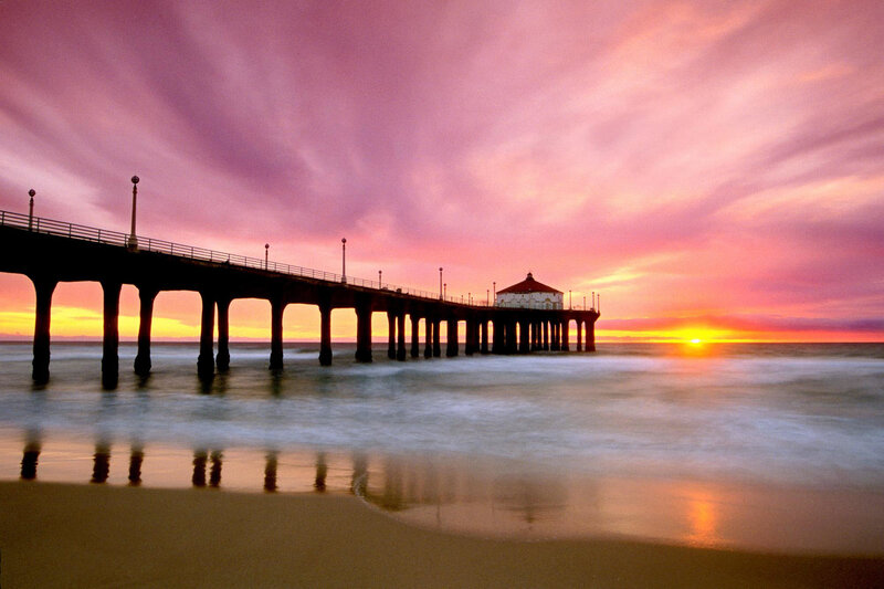 Pier at sunset with colorful sky