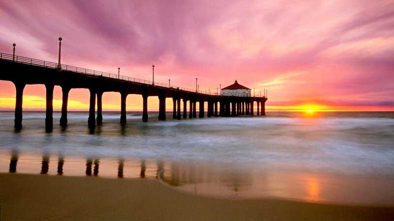 Pier at sunset with colorful sky