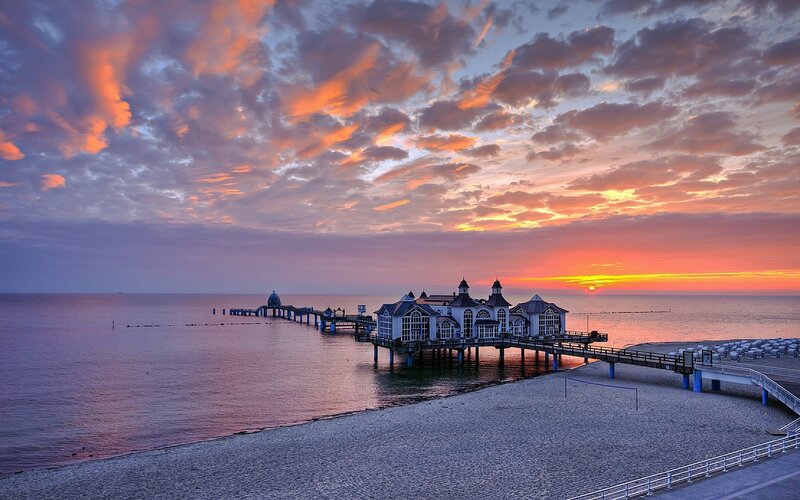 Pier at sunset with colorful sky
