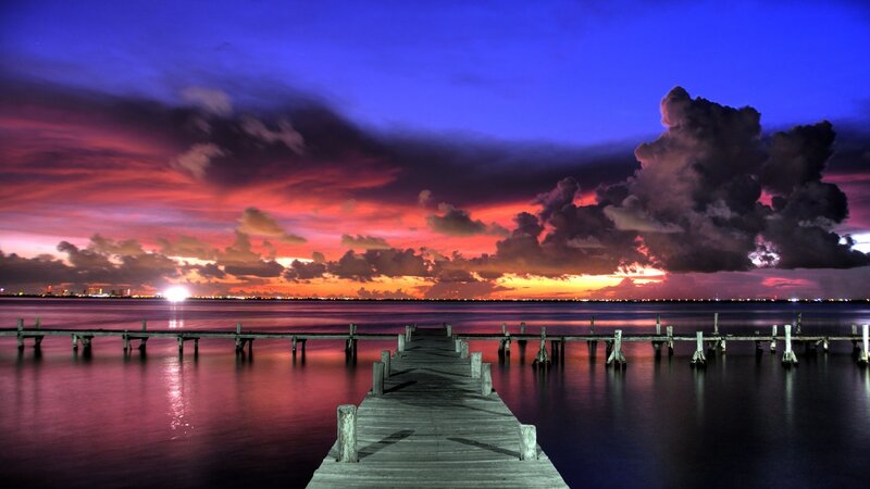Pier at sunset with colorful sky