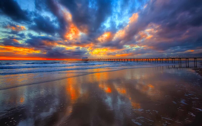 Pier at sunset with colorful sky