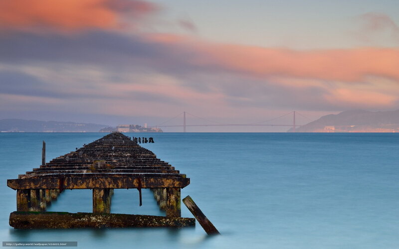 Pier at sunset with Golden Gate Bridge