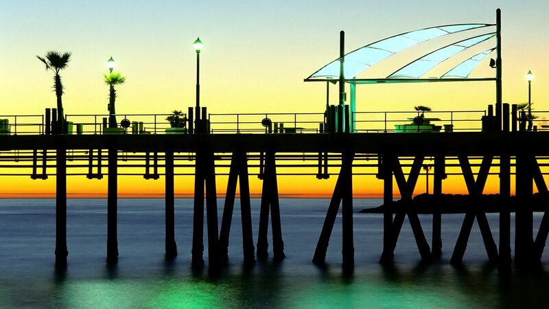Pier at sunset with lights