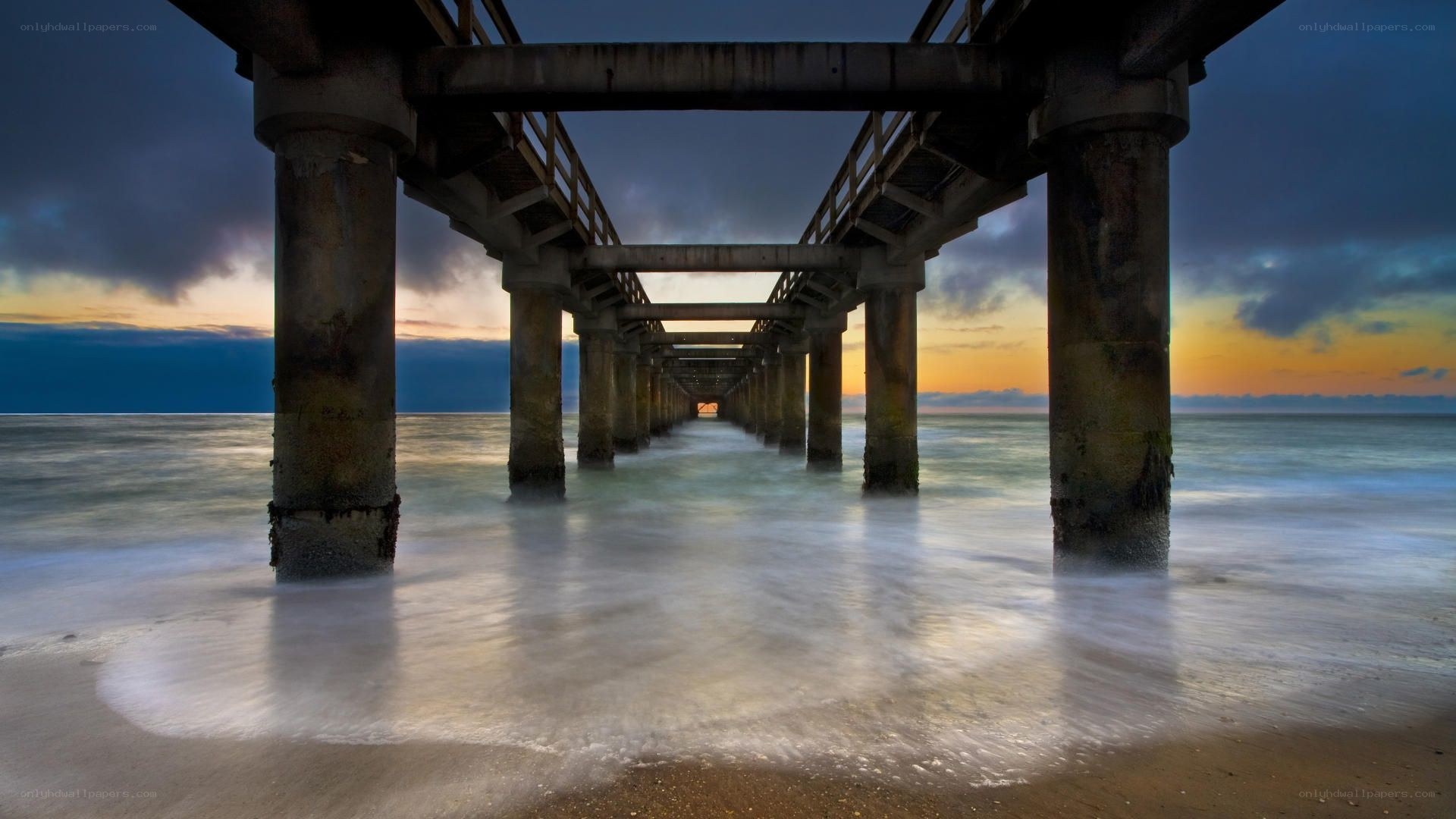 Pier at sunset with long exposure